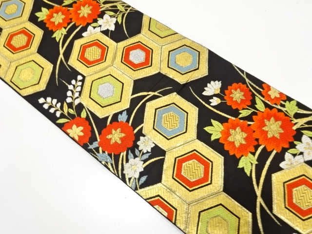 JAPANESE KIMONO / ANTIQUE FUKURO OBI / WOVEN FLORAL PLANTS